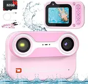 10FT Underwater Camera for Kids, Kids Waterproof Camera, 1080P Video Camera for Snorkeling, Christmas Birthday Gifts Pool Toys for Girls Ages 4-12, Toddler Digital Action Camera with 32GB Card (Pink)