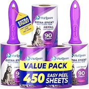 PetLovers Extra Sticky Lint Roller Mega Value Set 450 Sheets for Pet Hair Removal, Dog and Cat Lint Remover 5 Pack Purple