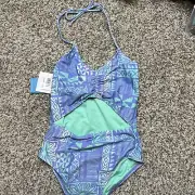 O’Neil Swimwear Winona Tile Cinched One Piece, Lavender, Girls size 8, NWT