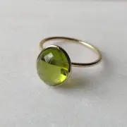 4.44 Ct Natural Peridot Oval Cab Ring 14K Gold Minimalist Birthstone Jewelry