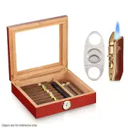 25CT Cigar Humidor Case Humidifier Hygrometer Jet Torch Cigar Lighter and Cutter