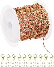 uxcell Stainless Steel Bead Chain, 16.4 Feet/5M Enamel Beaded Jewelry Link Cable Chains Spool Kit for Jewelry Making, Necklace, Bracelets, DIY Crafts (Gold/Orange, Pack of 1)