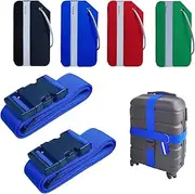 [Tsilin] Luggage Straps Suitcase Tags Set，2 Pcs Blue Luggage Straps Belts with 4 Aluminum Baggage Luggage Tags,Adjustable Travel Packing Accessories Luggage Belt for Luggage Baggage