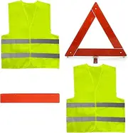 ZephyrCraft 3-in-1 High Visibility Vests Car and Warning Triangles Set - Reflective Safety Vest Motorcycle and Warning Triangle Holder Foldable Warning Triangle Car Small with Storage Case