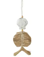 [Willow & Silk] Handcrafted Wooden Shell With Grass Wall Art in Brown