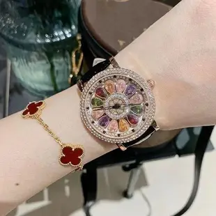 新款時來運轉七彩鑽旋轉手錶滿鑽氣質女士手錶百搭腕錶女表大表盤