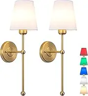 Battery Operated Wall Lights Set of 2, with Remote Control and dimming Function ， Fabric Fabric Art ，Bedside Wall Lamp ，Wall Lamps Perfect for Bedroom, Living Room and Hotel