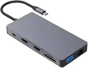 Beyori Docking Station, USB C Adapter 4K HDMI, 12 in 1 USB C Hub MultiPort Adapter Dock with 100W PD Charging, 3 USB 3.0 Ports (Color : Square Form)
