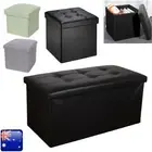Folding Ottoman Storage Blanket Box Cube Pouf Seat Faux Leather Linen Foot Stool