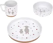 LÄSSIG Tableware Set Porcelain Children's Tableware Set Plate Bowl Cup with Silicone Ring Non-Slip Children's Tableware/Tiny Farmer Sheep/Goose