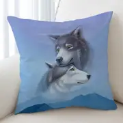 Art Painting Wolves Couple Cushion Cover