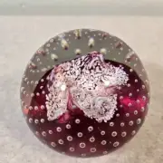 Scottish Caithness "Cauldron" Glass Paperweight, Pink & White with Bubbles