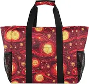 [sanluoli] Tote Bag Foldable Beach Totes Bags With Compartments with Handles Laundry Bag Tote, Red-yellow Sky Circles, 1 size
