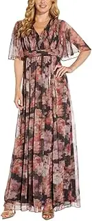 [Adrianna Papell] Women's Printed Chiffon Draped Gown