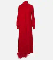 [Valentino] Valentino Cady Couture feather-trimmed gown AU 8 red