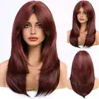 US 24inch Cosplay wig with bangs Women Synthetic hair Fashion Daily use Wine Red