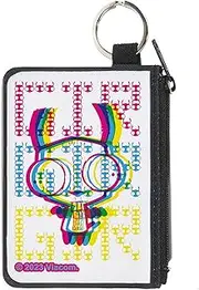 [Buckle-Down] Nickelodeon Zip Around Wallet, Invader Zim GIR Pose and Face Typography White Multi Color, Canvas, White, X-SMALL, Casual