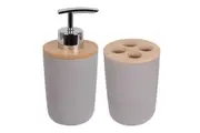Eco Basics Bathroom Bamboo Toothbrush Caddy Holder & Soap Pump Bottle Charcoal