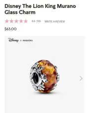Authentic Pandora #793252C00 Disney The Lion King Murano Glass Charm