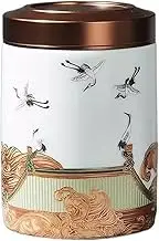 Decorative Crane Pattern Tea Caddy Metal Lid Sealed Canister Puerh Black Green Tea Storage Tea Box Small Tea Accessories Container(White)
