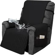 Easy-Going Waterproof Recliner Chair Sofa Cover with Pocket, 1-Piece Reversible Couch Cover for Recliner, Washable Protector with Elastic Straps for Kids, Dogs, Pets (Recliner Chair, Black/Beige)