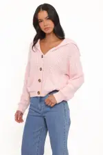 [PUP3] Amelia Oversize Collar Button Cardigan - Pink XS Pink
