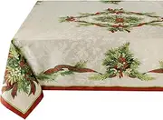 Benson Mills Christmas Ribbons Engineered Printed Fabric Table Cloth, Winter, Holiday and Christmas Tablecloth (60" X 120" Rectangular, Xmas Ribbons)
