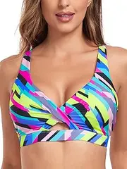 [RELLECIGA] Women's V Neck Bikini Top Criss Cross Cutout Bathing Suits