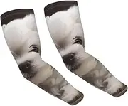[FHEDVBN] Cute Maltese Puppy Arm Sleeves Compression Arm Covers for Men Women Outdoor Sun Sleeves Cooling Sports Sleeve, Black