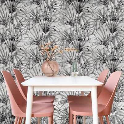Floral tropical modern Gray off white palm leaves textured wallpaper rolls 3D