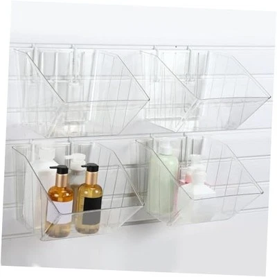 4 Pcs Slatwall Bins with Hooks, Plastic Wall Mounted Storage Bins Clear