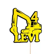 Personalised Excavator Digger Construction Cake Topper Any Name & Age Birthday 6