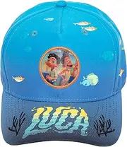 [Concept One] Disney Pixar Luca Cotton Adjustable Baseball Hat with Curved Brim and Embroidered Patch, Blue, One Size, Blue, One Size