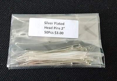 50 Pcs Bali Flat Head Pin Silver Plated two sizes