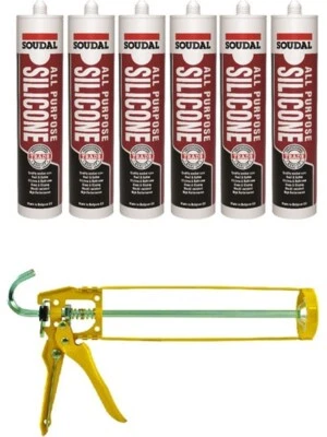 Soudal All Purpose Silicone Sealant Taupe Jasper 300ml 6 Pack + Gun Kit