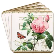 4pc Gibson Gifts Redoute Rose Square Coasters Tableware Protector Mat Set