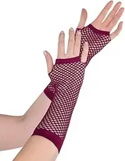 Amscan Long Nylon Fingerless Fishnet Glove, Burgundy