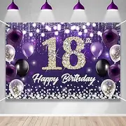 Happy 18th Birthday Backdrop Banner Purple Theme Background with Shiny Diamond Noble Elegant Birthday Party Photo Photography Prop Booth Background for Men Women Celebration 70.8x47.2in-BECKTEN