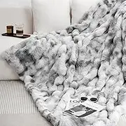 TARODEA Faux Fur Throw Blanket for Couch, Fuzzy Soft Plush Thick Bubble Blanket for Sofa Bedroom Living Room (Tie-dye Grey, 130x160 cm)