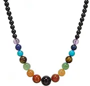 [Tomovely] Women's Bead Necklace Colored Crystal Healing Stone Prayer Bead Necklace Bohemian Style Handmade 20 inch Meditation Jewelry Gift
