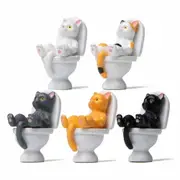 Cat On Toilet Statue Landscape Figurine Home Decorations Miniatures Ornament