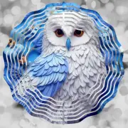 Wind Spinner 10" Gorgeous Blue & White Snow Owl Double Sided WindSpinner