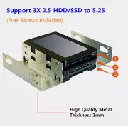 Metal 5.25 Driver Bay to 3* 2.5" SSD / Hard Drive HDD Tray Adapter Caddy Bracket