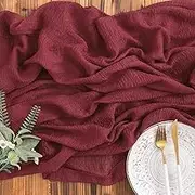 AOKSUNOVA Red Table Runner Cheesecloth Table Runner Burgundy Gauze Table Runner Rustic 3m x 80cm for Wedding Decorations Bridal Baby Shower