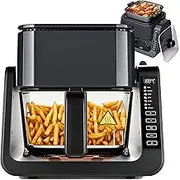Advwin Dual Zone Air Fryer & BBQ Grill | Oil-less Electric Oven with Top Frying Pan | 4.5L Digital Touch Screen Multi-Cooker for Fish, Shrimp, Steak, Baking, BBQ, Roasting