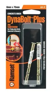 2x 2Pcs Ramset DYNABOLT PLUS COUNTERSUNK HEAD BOLTS Zinc- 6x75mm Or 6x100mm