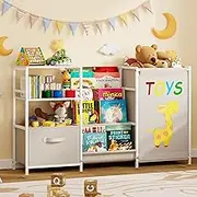 Aokitsink 3 Side Kids Bookcases Montessori Bookshelf Nursery Book Shelves and Toy Storage with Drawer Childrens Sturdy Metal Toddler Bookshelf Organizer for Kids Rooms Playroom Kindergarten