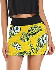[Joisal] Abstract Football Soccer Ball Doodle Athletic Skorts with Pockets High Waisted Tennis Skirt for Running Tennis Workout