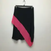Dkny Womens A Line Skirt Black Pink Color Block Asymmetric Hem Pull On M New