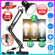 Black Desk Lamp Adjustable Swing Arm 6pack 2700K3000K5000 LED Light Bulbs